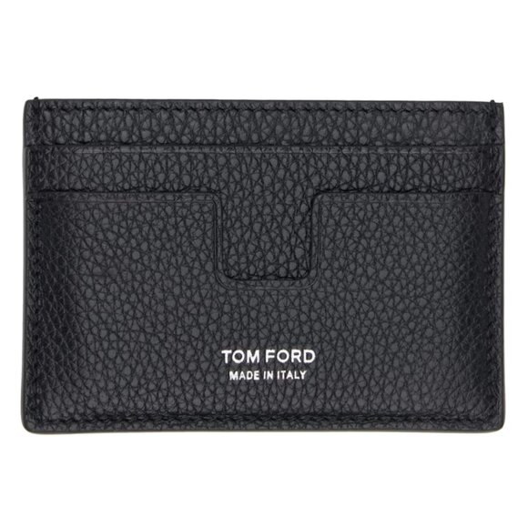 $445 Tom Ford Black Grain Leather Small Classic Card Holder Unisex